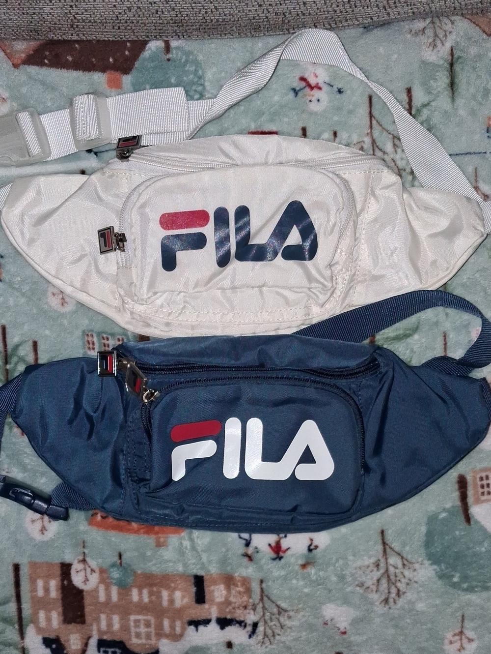 FILA Dual-Pack White and Navy Logo Waist Bags